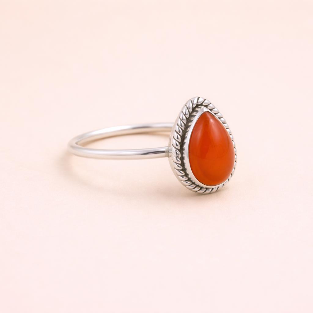 Red Onyx Pear Ring 7x10mm, Sterling Silver Boho Gemstone Ring, Teardrop Statement Jewelry, Handmade Gift for Women