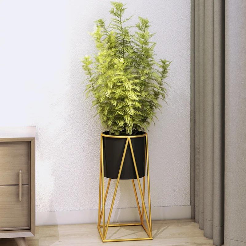 Golden iron flower stand Fashion Indoor Plant shelf living room Balcony floor-standing shelf Square bottom Not include plants