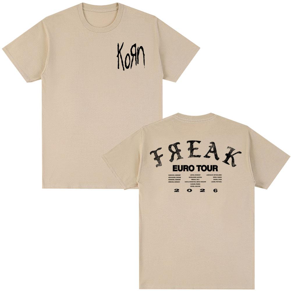 Korn Tour 2026 Merch Tshirt Fan Gifts Metal Gothic Rock Band Tee Unisex Women Cotton Casual Oversized Short Sleeve Tshirt Unisex M