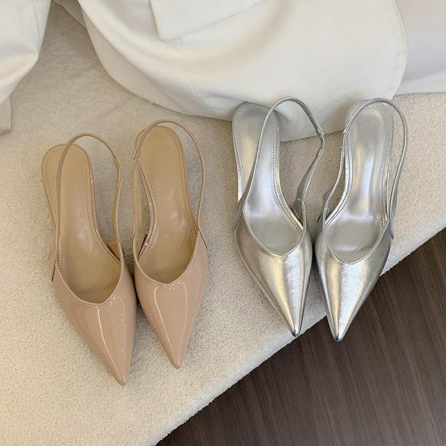 Niche high heels silver bag head sandals women's shoes spring temperament socialite style thin heels empty single shoes