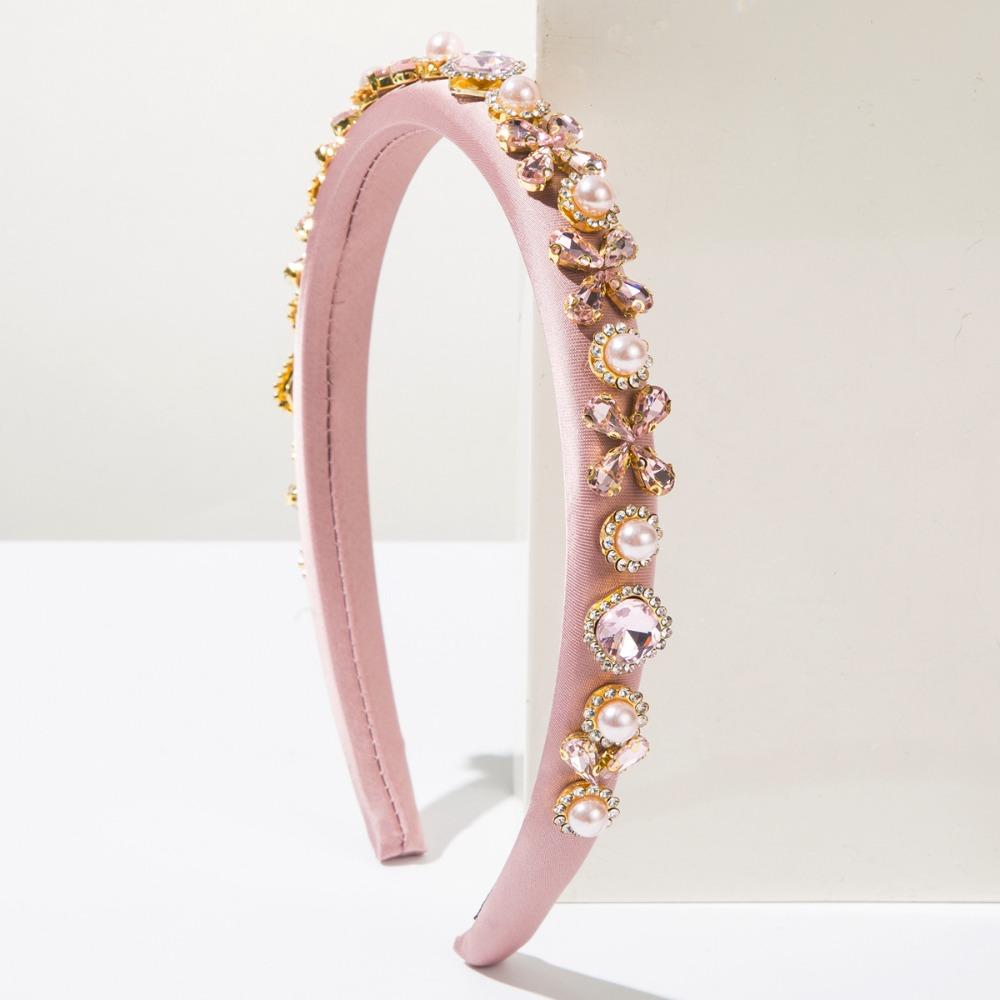 High-End Baroque Style Rhinestone Headband Shiny Adjustable Korean Headpiece Hairwear Fashion Shows розовый