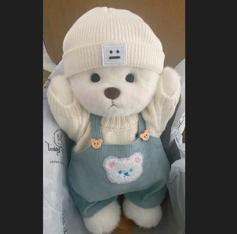 Medium Bear Outfit - Blue Pink Striped Carrot Overalls Set