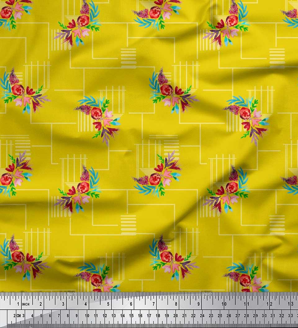 

Тканина для рукоділля Soimoi Japan Crepe Satin Leaves & Floral Artistic Printed на метри 42 дюйми 42 Inch Wide - Poly Crepe жовтий