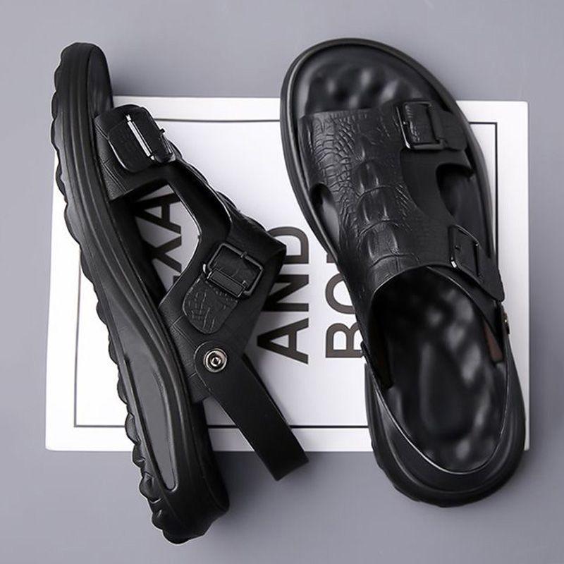 Summer Men's Driving Sandals Waterproof Anti-Slip Soft Sole Beach Shoes Indoor/Outdoor Dual-Use Comfort Slide Flip Flops