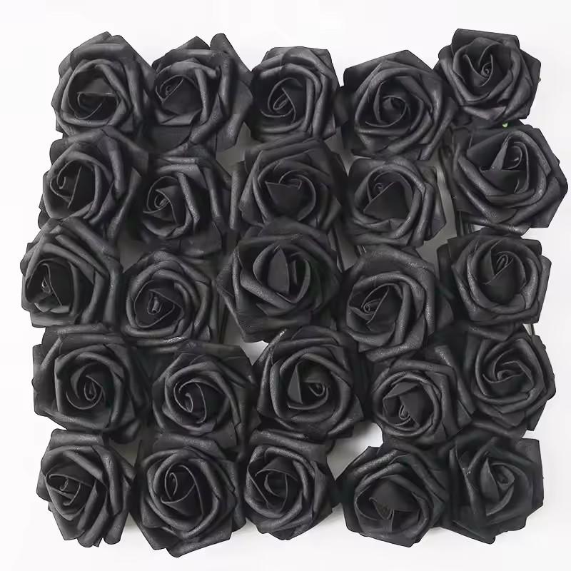 

25pcs Artificial Roses with Stems Fake Flowers for DIY Wedding Bouquets Centerpieces Party And Home Decorations чорний