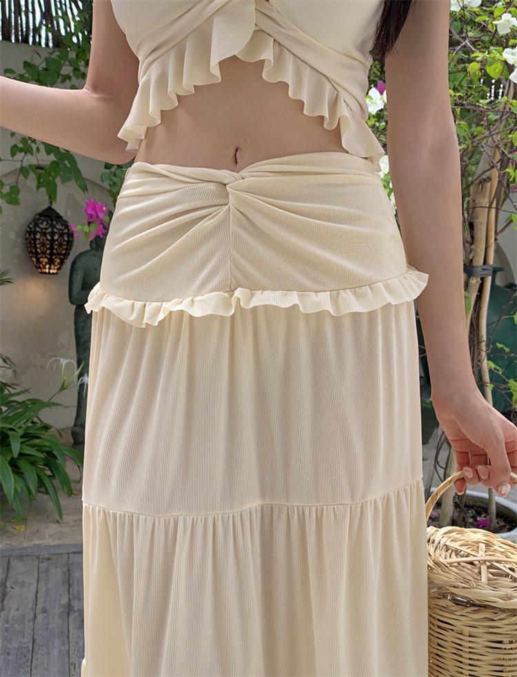 Damen Sexy Split Badeanzug: Trägerloses Zweiteiler-Set mit Rüschen und High-Waist-Langrock - Ideal für den Urlaub