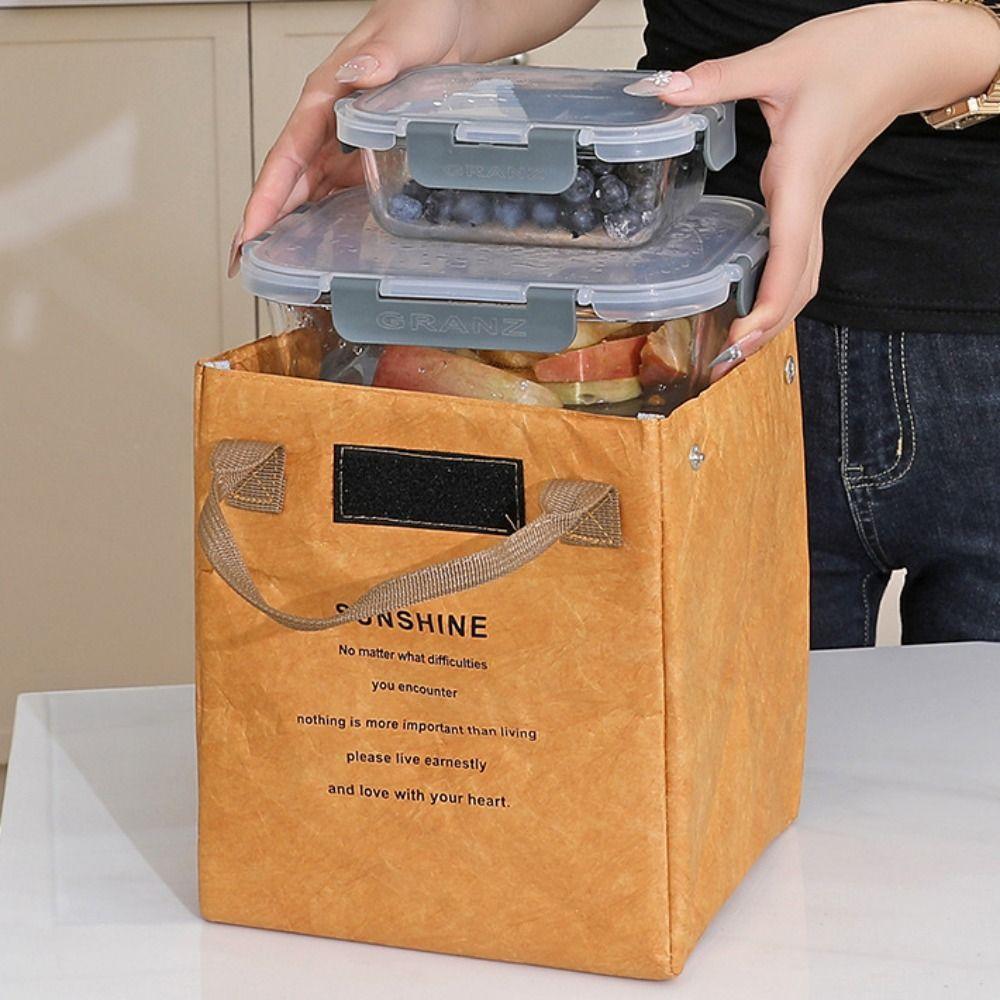 Tragbare Kraftpapier-Mittagessenstasche, große Kapazität, Lebensmittel-Thermos-Handtasche, Camping
