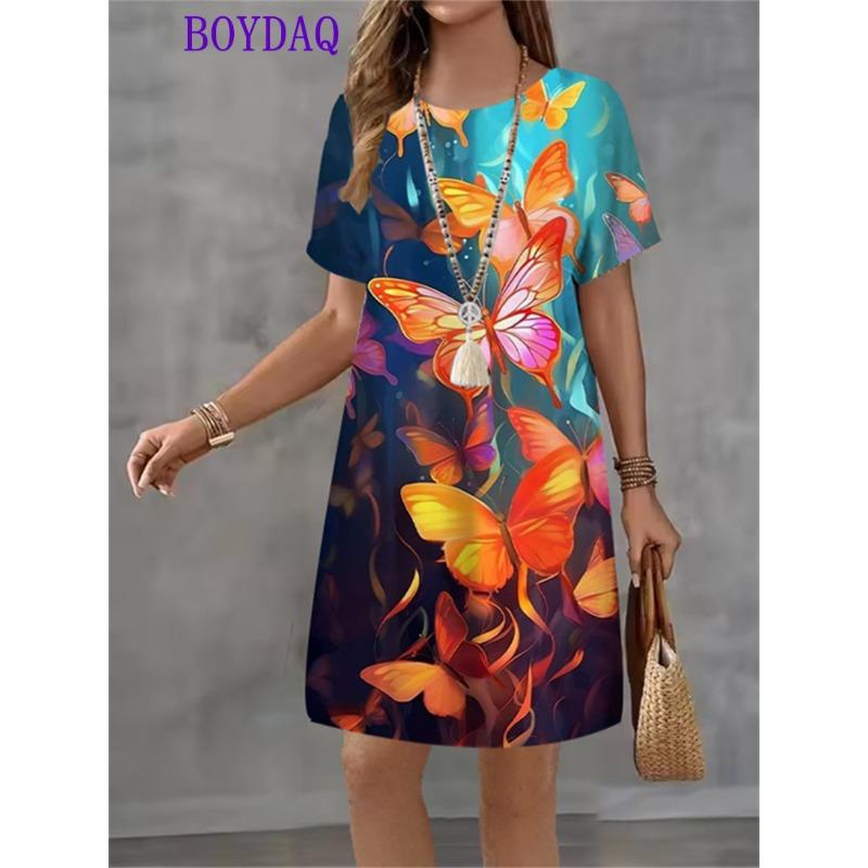 Vestito da Donna Stampa Farfalla Manica Corta Scollo a O Vestiti Moda Casual Harajuku Estate Autunno 2025 Abbigliamento da Festa Donna