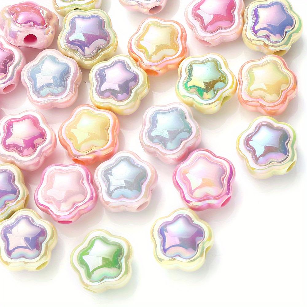 30pcs Y2K AB Colorful Flower Acrylic Beads with Large Holes for DIY Hair Ties, Bracelets & Phone Charms