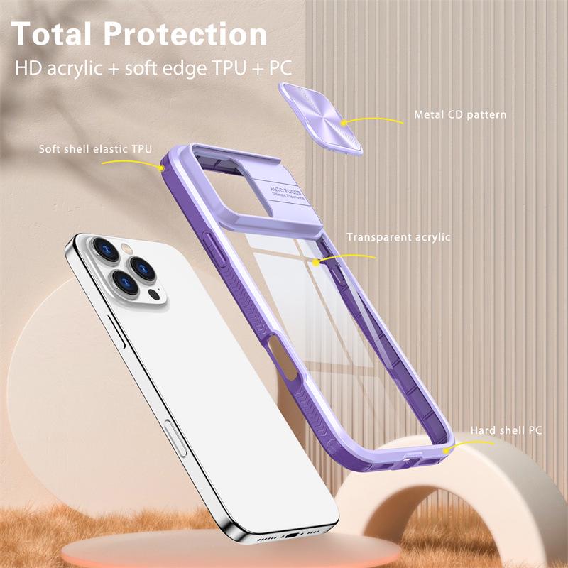 Transparente Schiebe-iPhone-Hülle für Modelle 11-17 Pro Max