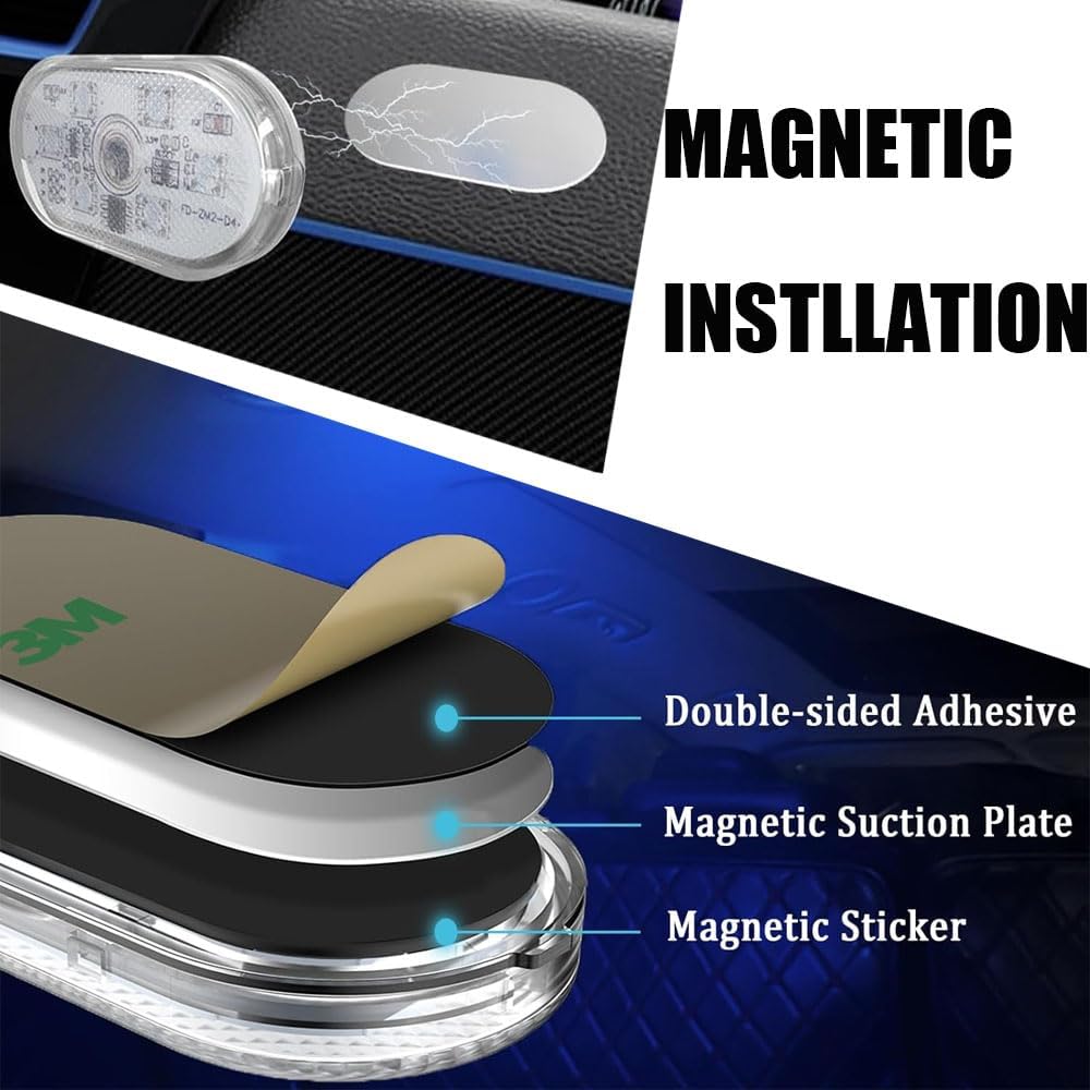 4PCS Wireless Car Interior LED Lights 7Colors USB Rechargeable Car LED Touch Light with 6 Super Bright LED Lamp Beads Car Interior Ambient Light