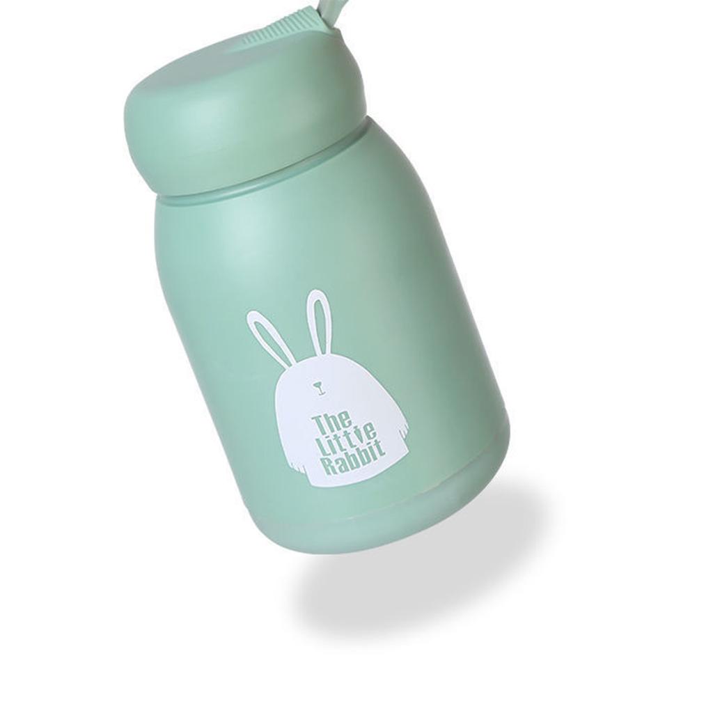 Double Layer Insulated Mug 330ml Good Sealing Small Portable Cute Rabbits Insulated Mug for Travelling Outdoor SportsGreen