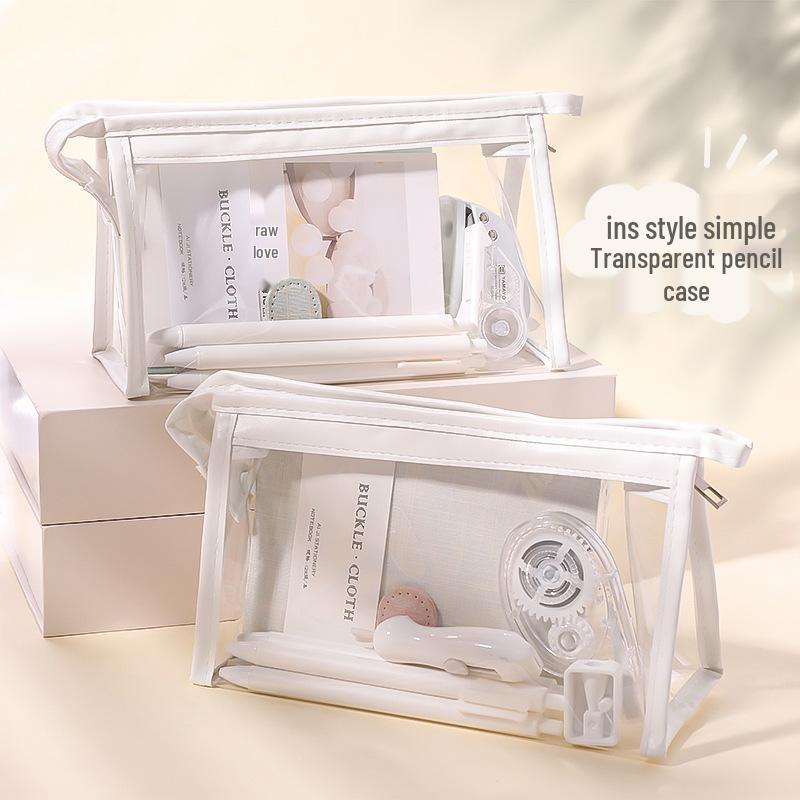 

Minimalist Japanese Transparent Pencil Case for Elementary Girls - Large Capacity Stationery Box Transparent Dreamcatcher Dinosaur/Ring Bag