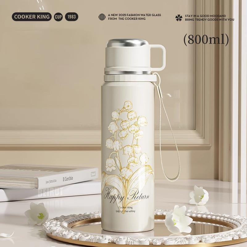 COOKER KING Thermos Wasser 600ml/800ml Flasche Blumenmuster Teetasse Edelstahl Isolierbecher mit Teesieb Teebereiter