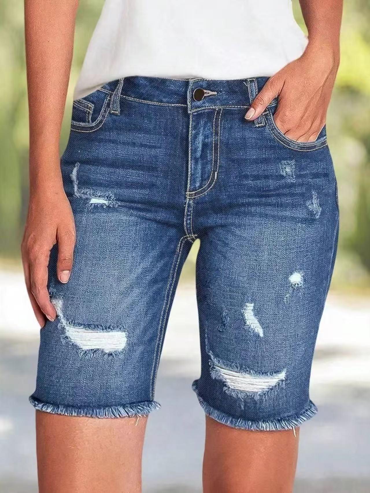 Women s Ripped Skinny Denim Shorts - Stylish Washed Denim, Perfect Fit Small