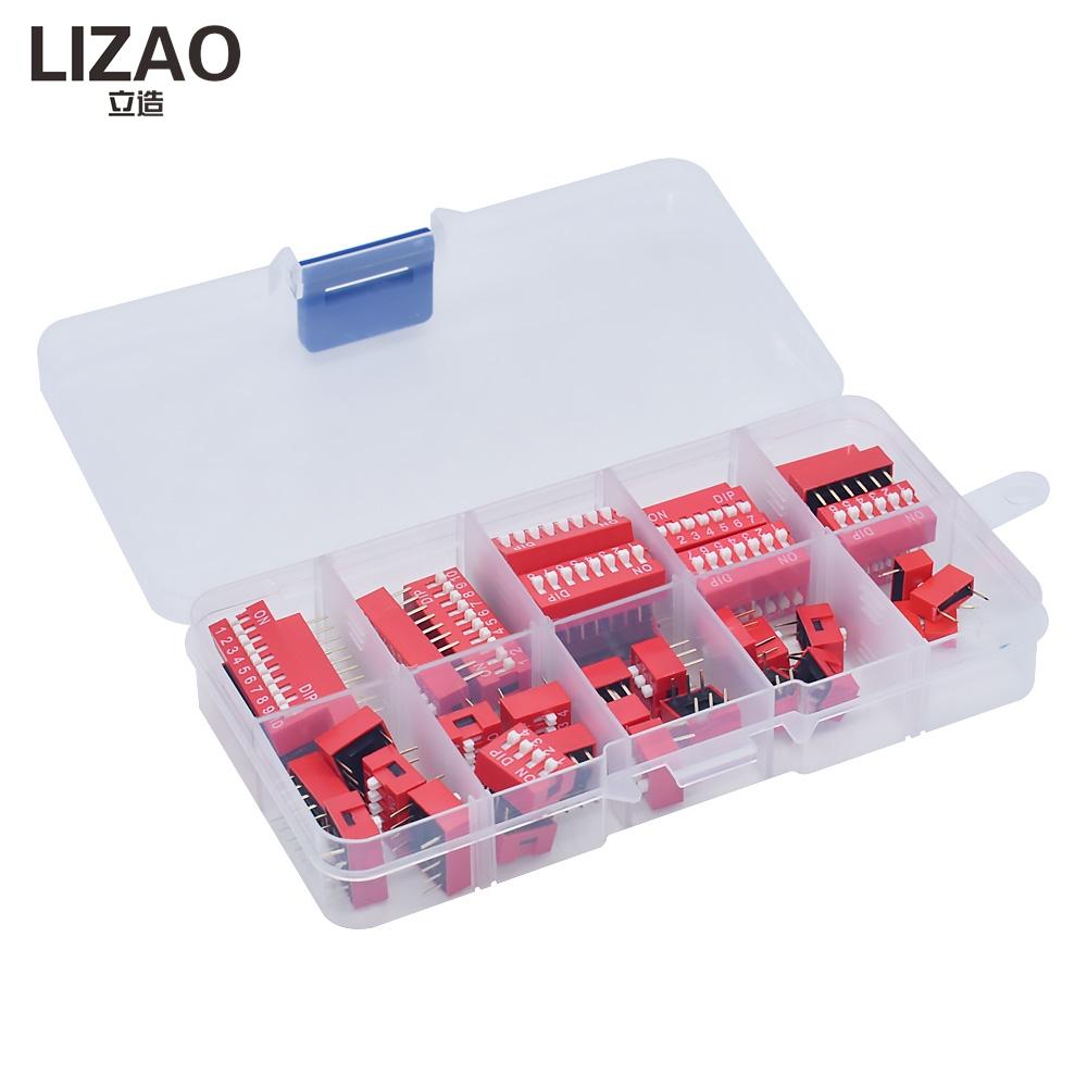 LIZAO DIP Switch Assorted Kit 1/1/1/1/1/6/7/8/11 Position 1.11mm Red Switches 1PCS Each