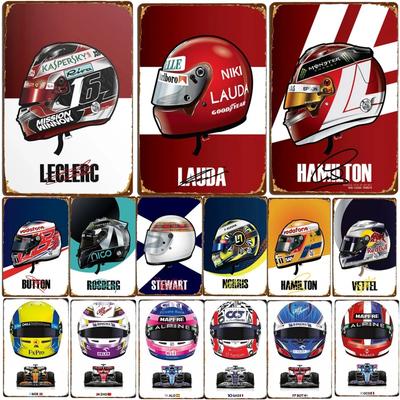 Poster Segno di Latta Metallo Casco da Corridore Auto Sportiva F1 Segni di Latta Targhetta Metallica Decorazione Poster per Bar Club Muro Casa Camera da Letto Vintage Wa