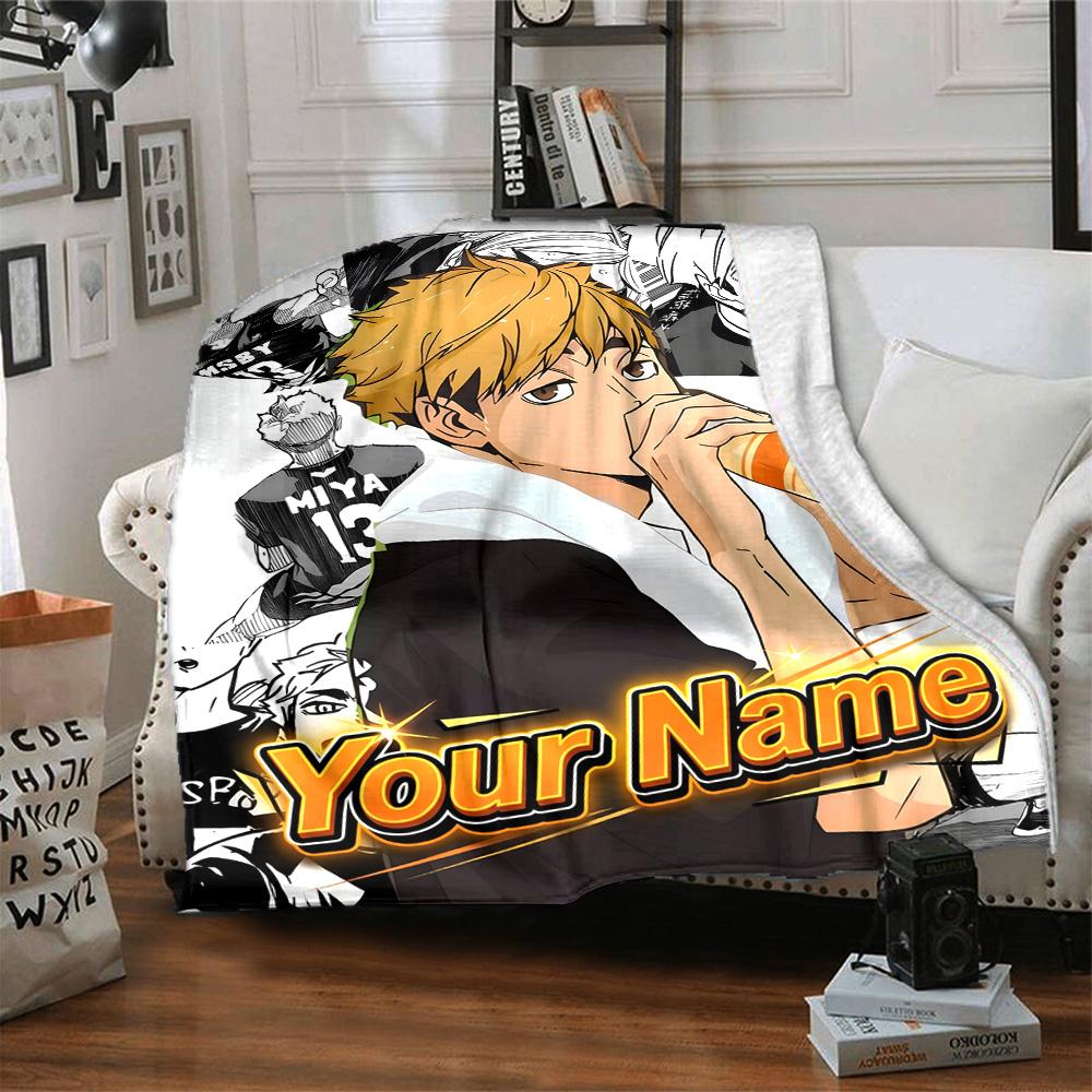 1pc miya atsumu Blanket with Custom Name, Gift, for Men and Women, Soft Blanket, Good for Sofa Bed Couch Travel, Lightweight Flannel Blanket