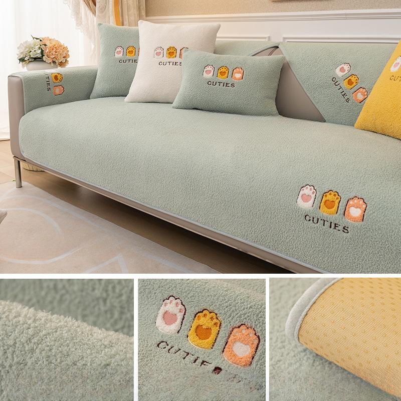 

Зимняя подушка для дивана из овечьей шерсти с рисунком, утолщенная теплая вышитая крышка для дивана, универсальный чехол, тканевое полотенце 70*70cm