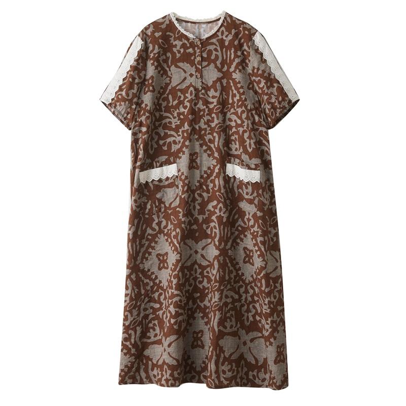 Short sleeve Plus size Cotton linen vintage floral new in dresses for women casual loose long summer dress