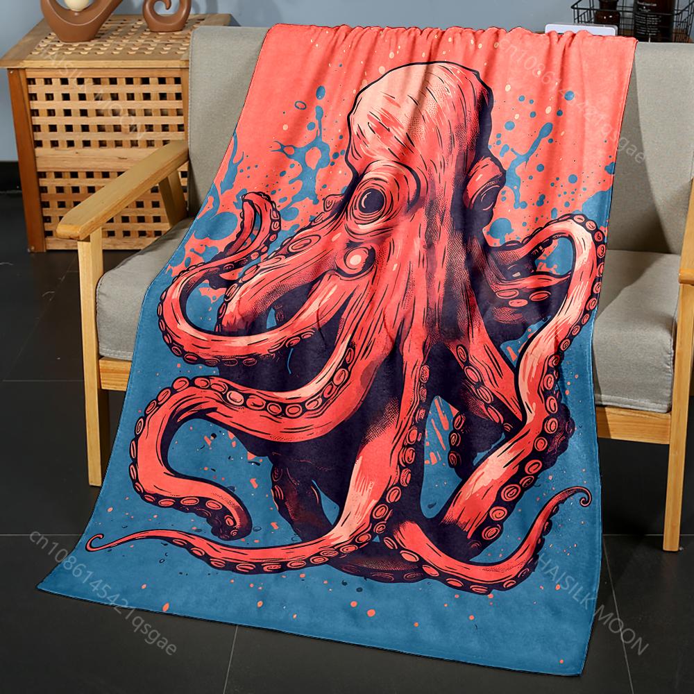 

Multiple sizes Red octopus illustration Print Blanket Flannel Material Soft Warm for All Seasons Home Outdoor Camping Picnics RV 75x90cm