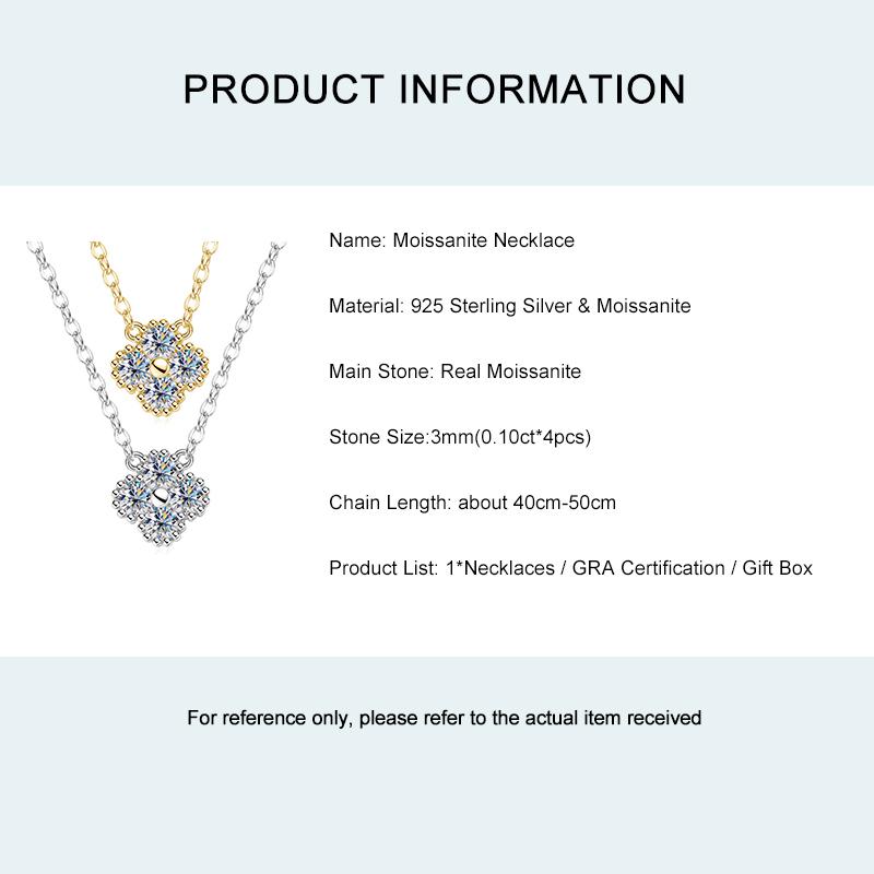 Lnkry 3mm 0.1ct Moissanite Necklace Certified 925 Silver Lucky Clover Flower Pendant Necklace For Women Jewely