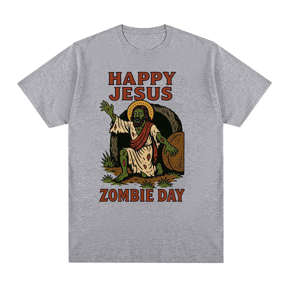 Happy Jesus Zombie Day Funny Meme Graphic Cotton Men s Shirt O-Neck Short Sleeve Harajuku Women s Oversized Tshirt S разноцветный