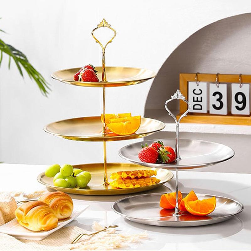 2/3layer Stainless Steel Cake Tray, Cake, Snack Plate, Birthday, Wedding Party Dessert Stand, Table Dessert Display Stand