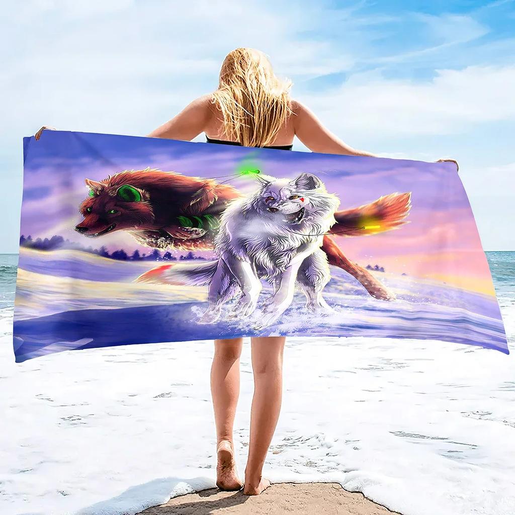 Wolf Beach Towel,Microfiber Bath Towel Gifts for Boys Kids,Funny Animals Sand Free Quick Dry Travel Towels for Men's Pool Sports
