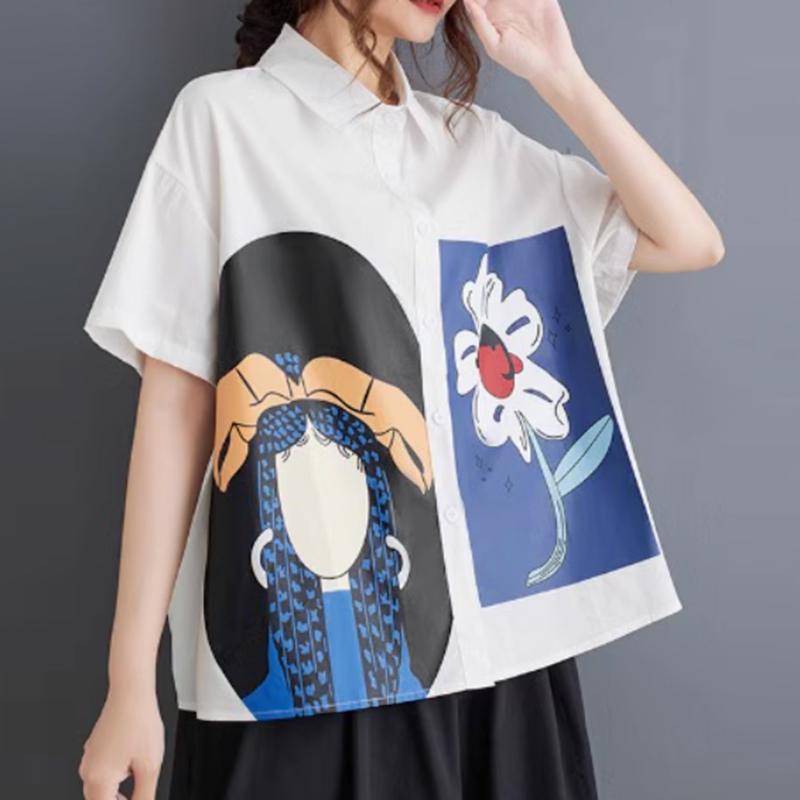 

ZANZEA Женская мода Цветочный принт рубашки с коротким рукавом 5XL белый