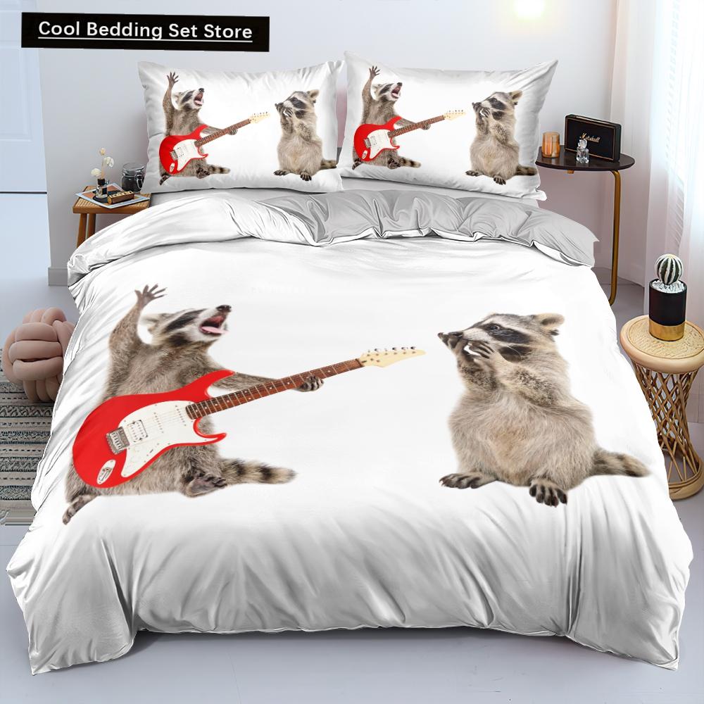 

Єнот Підковдра Розмір Кінг Квін Мила Тваринна Тематика Комплект Постільної Білизни Візерунок Дикої Природи Чохол для Ковдри 2/3шт Поліестер Чохол для Ковдри AU Double(180x210cm)