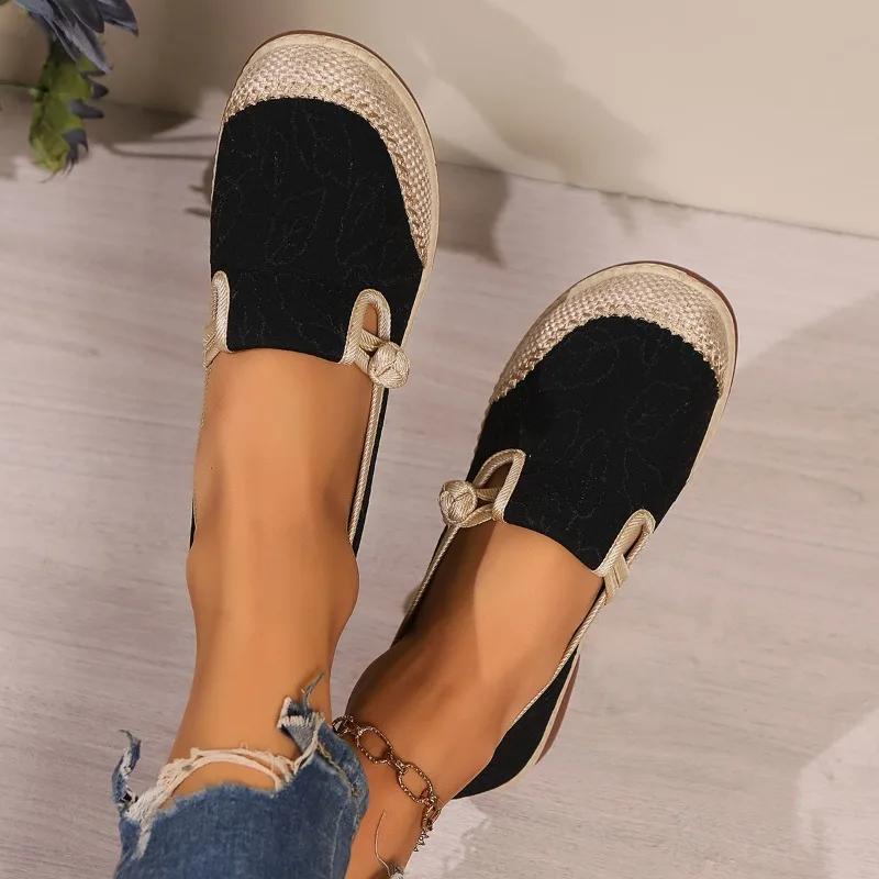 Microfiber Round Toe Flats Spring/autumn Slip-on Female Shoes on Sale 2024 High Quality Solid Weave Novelty Flats Sapatos Rasos