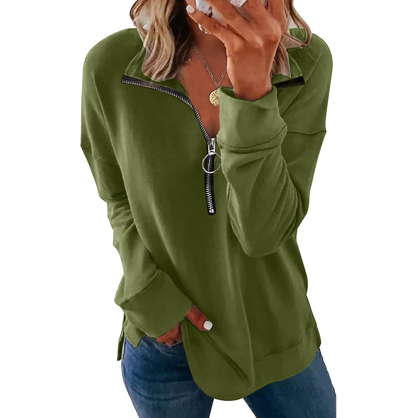 Women s Solid Color Long-sleeved Top With Zipper Sportswear Jacket Sweater S