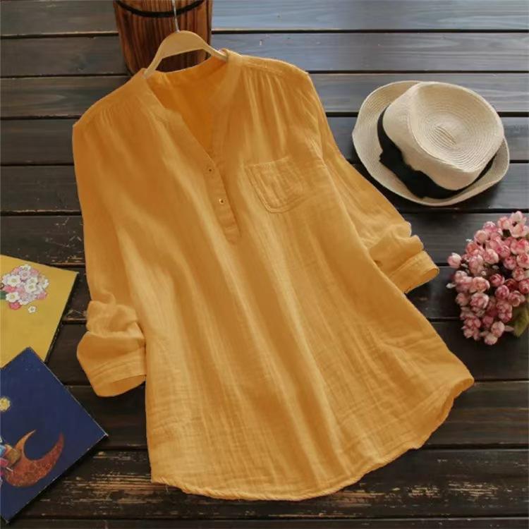Hot Sale Large Size Bamboo Long Sleeve Shirt Women's European, American Loose Multi-Color Women's Top