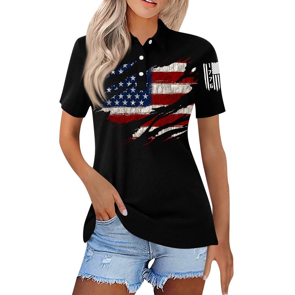 Women's Fashion Casual Lapel Short Sleeve Printed Shirt Women's Button Up Tops