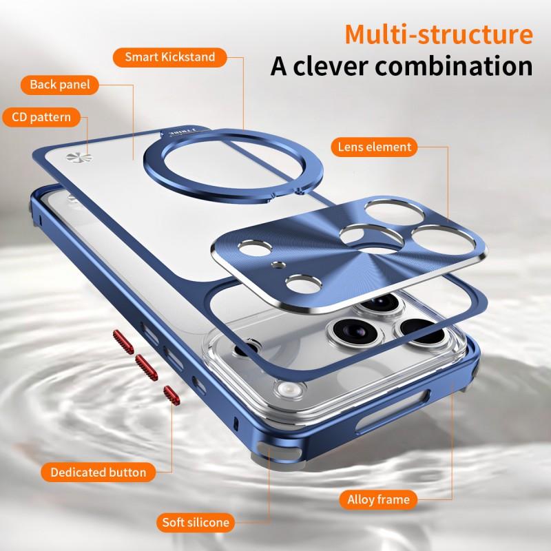 Aluminum Magnetic Phone Case With Built-in Kickstand IPhone 17 Pro Max 16 Shockproof Lens Protection Cover