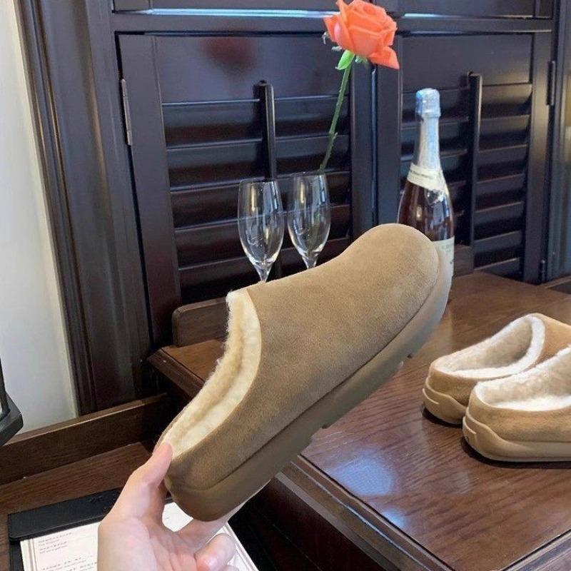 

A New Style of Women s Thick-soled, Fleece, Half-slipper Boken Shoes, Featuring A Single Step of Wool Cotton Slippers 35 хаки