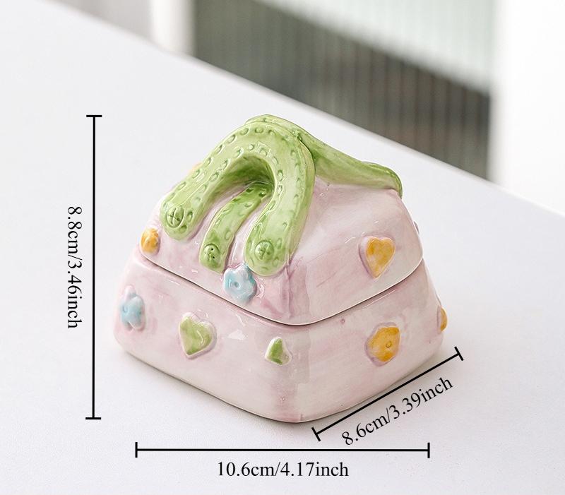 

Jewelry Ring Storage Box Retro Relief Flower Ceramic Handbag Desktop Decoration Small Ornament