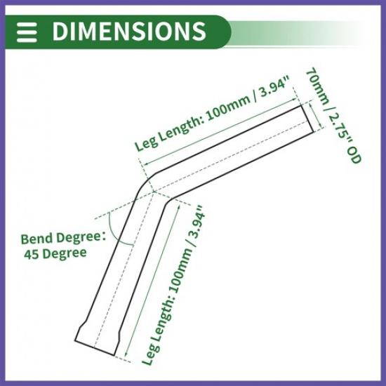 45 Degree Mandrel Exhaust Tube 275" OD 394" Leg Length Stainless Steel