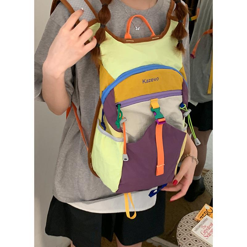 Colorful splicing contrast casual bag women's 2025 new fashion nylon backpack large-capacity travel bag