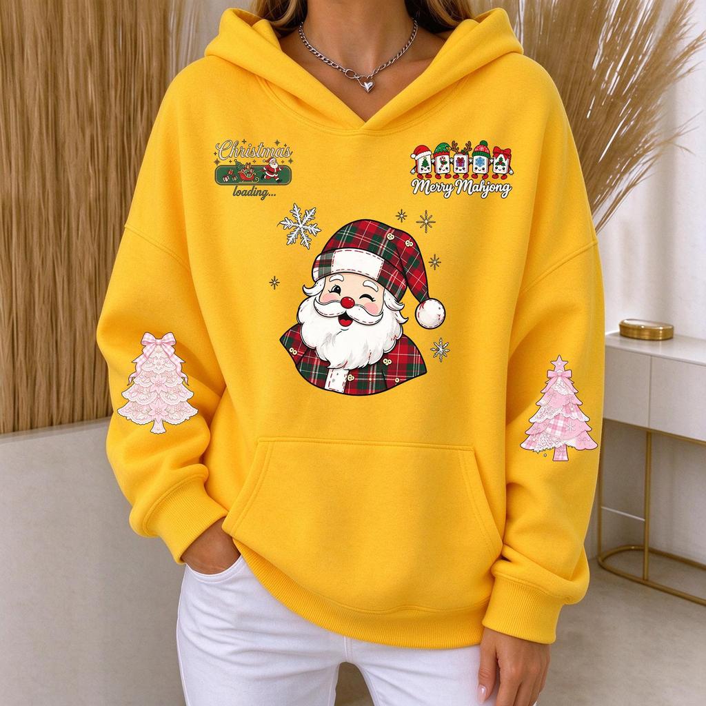 Women's Casual Christmas Print Long Sleeve Hoodie Pullover Sweatshirt for Everyday Wear
