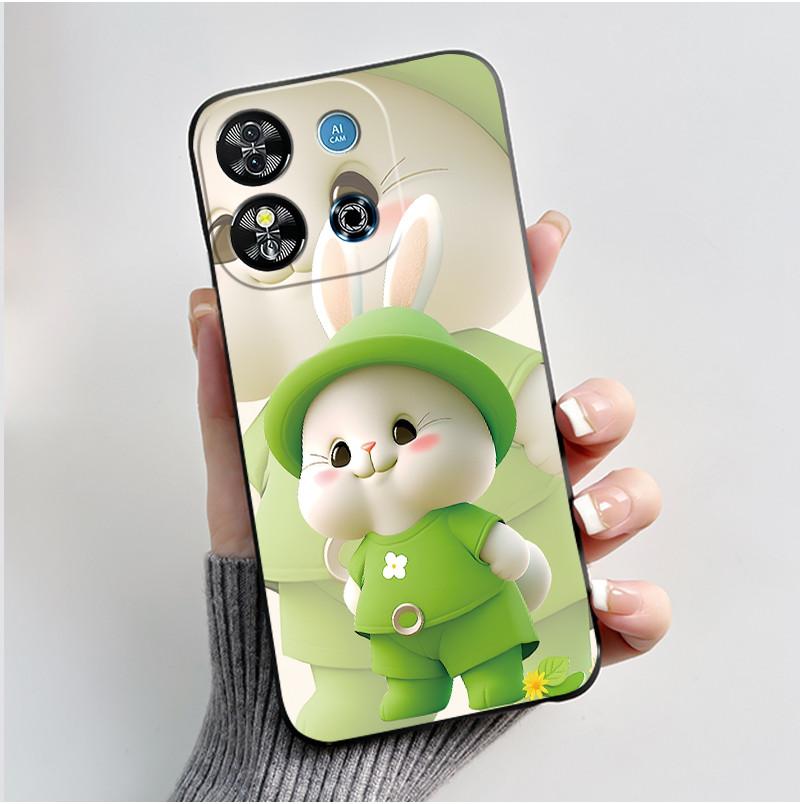 For Oukitel C57S C57 Pro Plus Ultra Case BLU J12 Back Cover Cute Love Heart Rabbit Black TPU Soft Silicone Protective Phone Case