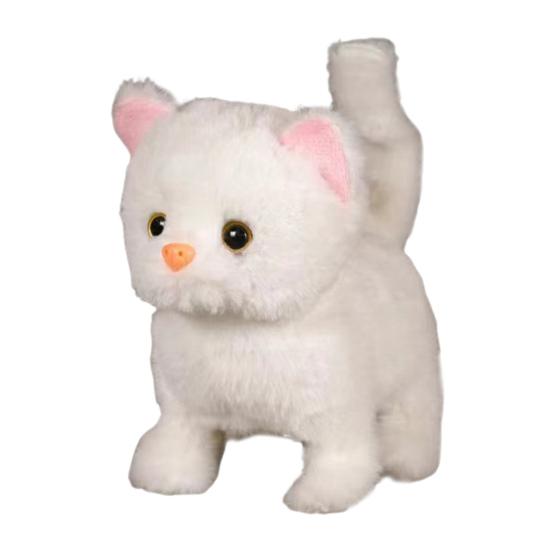 Kids Electric Plush Cat Toy Walking Head Shaking Tail Wagging Interactive Kitten Plushie Toy Toddlers Boys Girls Educational Simulation Animal Toy