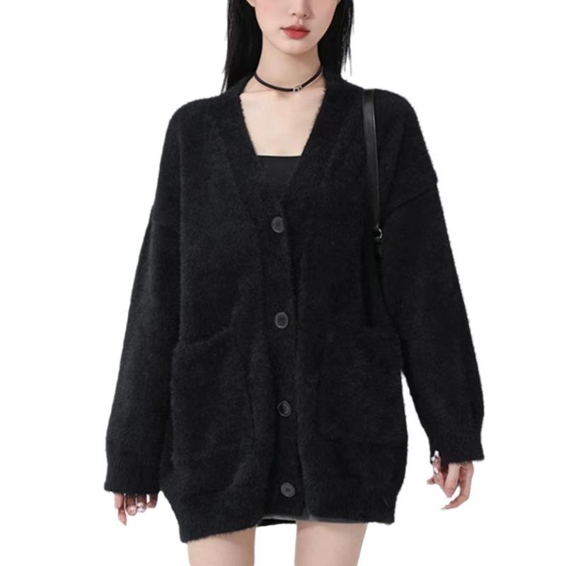Pink Mink Velvet Soft Waxy Sweater Coat Women's Autumn and Winter Loose Lazy Wind Mid-Length Knitted Cardigan Furry