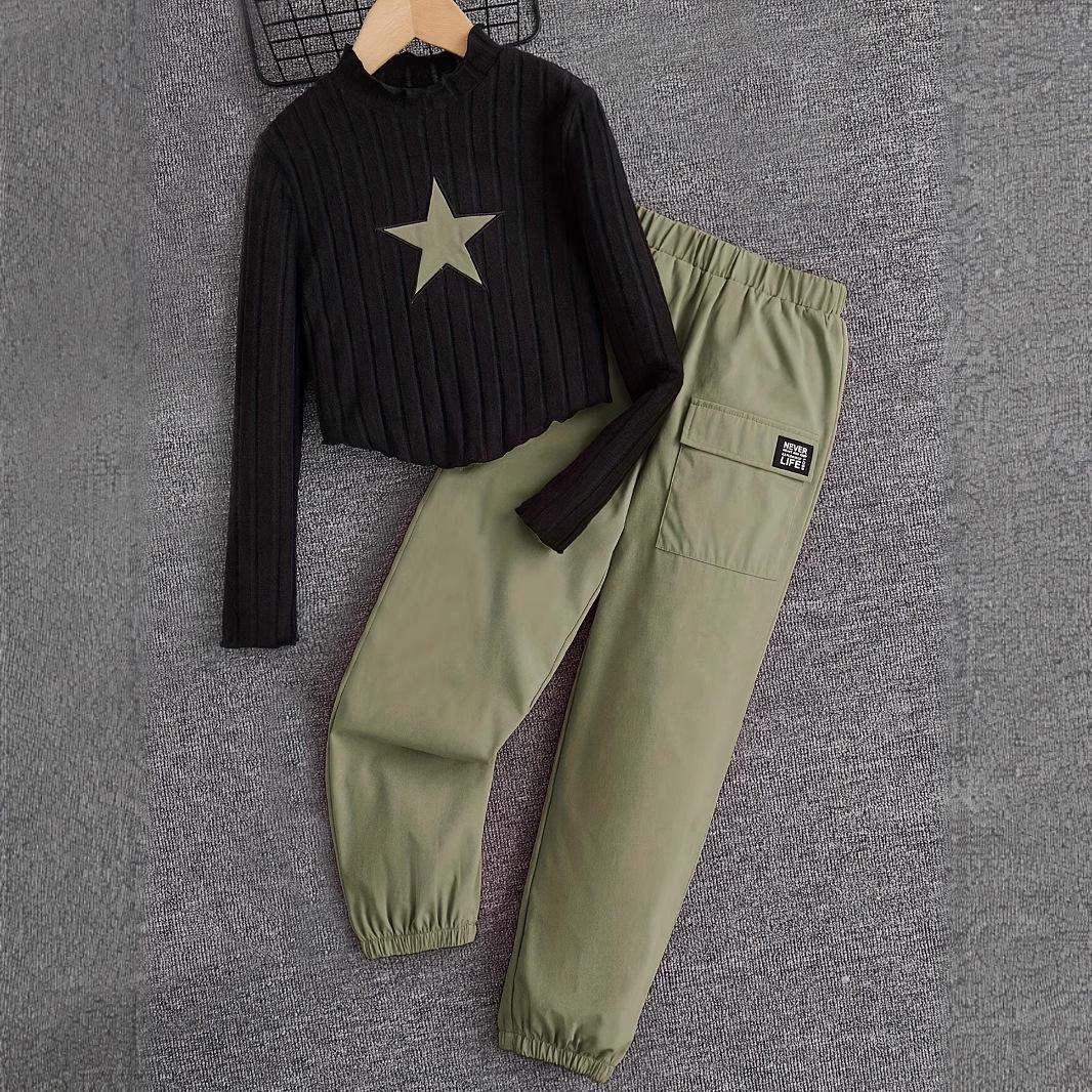 

Модный комбинезон для девочек, повседневный костюм со штанами, детский повседневный костюм 13-14Y армия зеленый