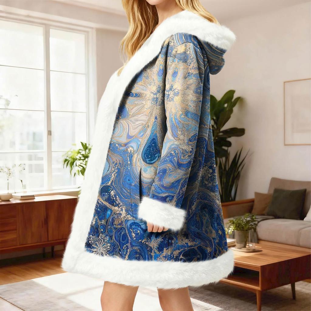 Women's Casual Fleece Hooded Cardigan With Pockets Warm Outerwear