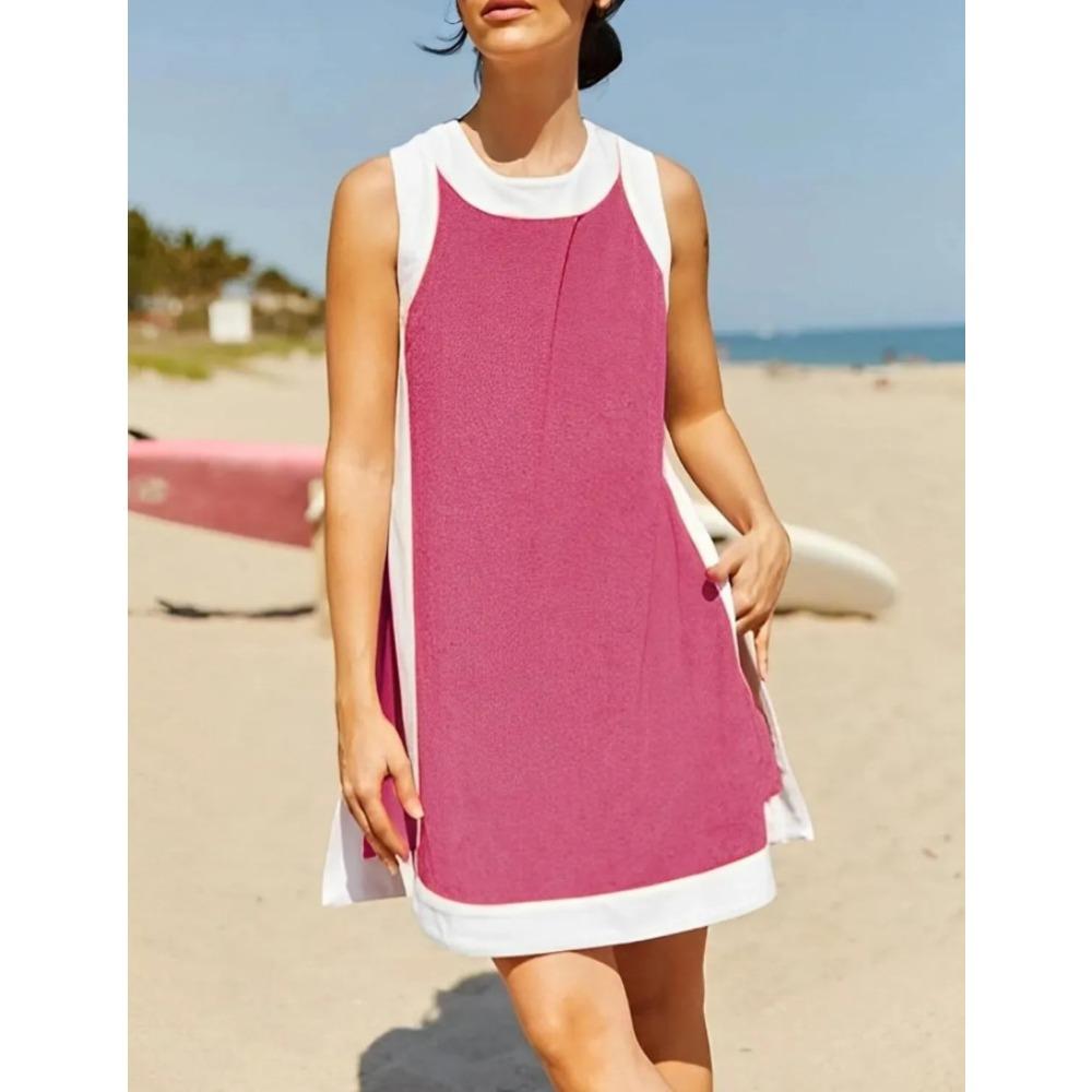 

Летний новый женский повседневный двухцветный топ без рукавов с круглым вырезом и шорты длиной пять дюймов 5XL розы красного