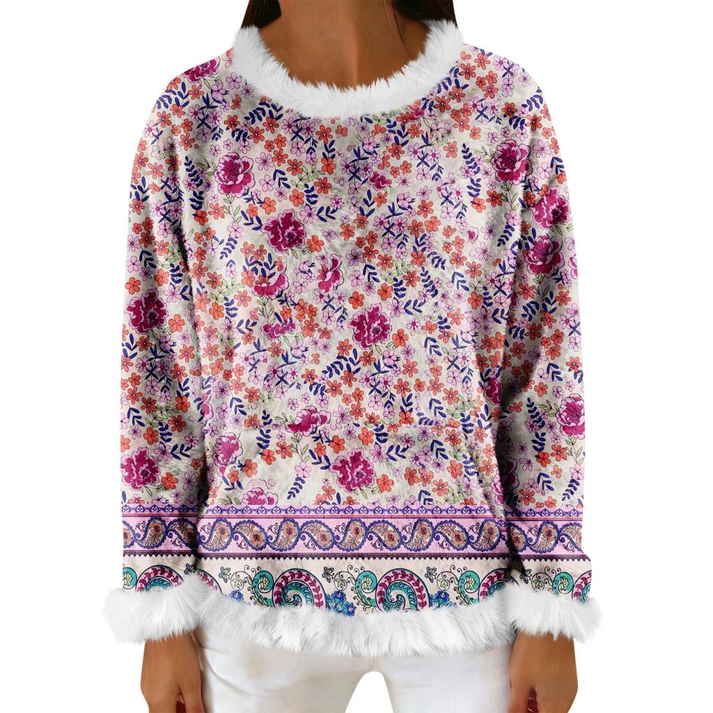 Women's Casual Fleece Sweatshirt  Long-Sleeve Round  Neck Casual Comfortable Loose-Fit Lightweight Women's Flannel Sweatshirt