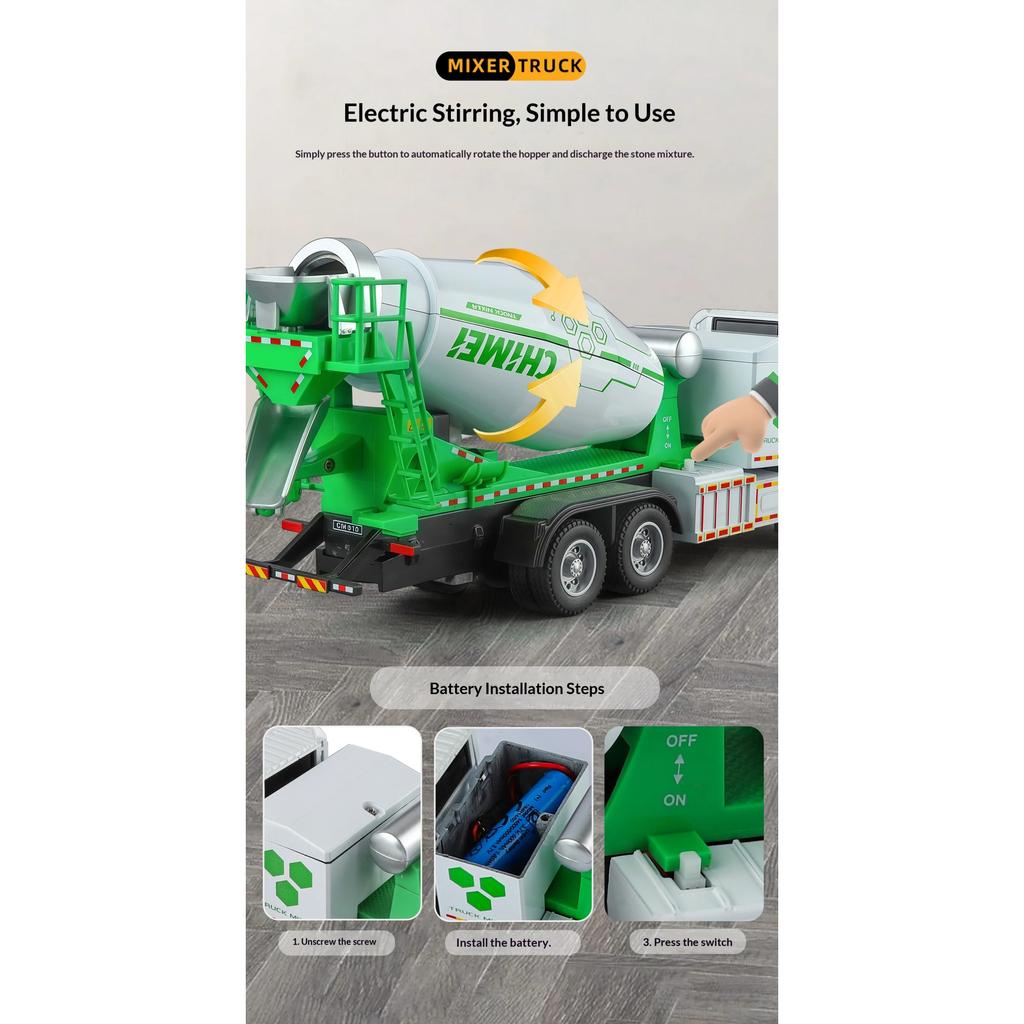 1/32 Scale Electric Concrete Mixer Truck Model Alloy Die Casting Can Model Real Work Children Toy Car Boy Gift