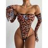 Neues sexy Leopardenmuster Schmetterling Ein-Wort Schultertief Einteiler Erotik Unterwäsche Set